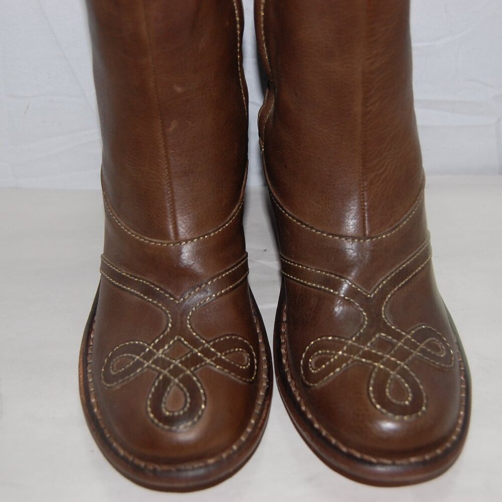37/US7❤️ FIORENTINI+BAKER Brown Leather Over Knee High Heels Tall Biker BOOTS